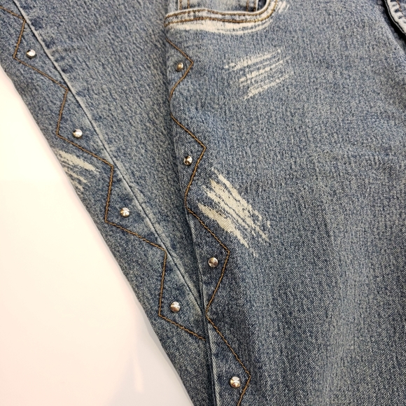 Vintage Y2K Studded Abstract Print Flared Jeans - Picture 8 of 12